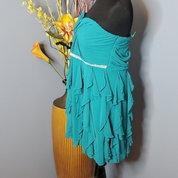 City Triangles Strapless Chiffon Ruffle Dress in Teal Size 15 NWT - Picture 5 of 15